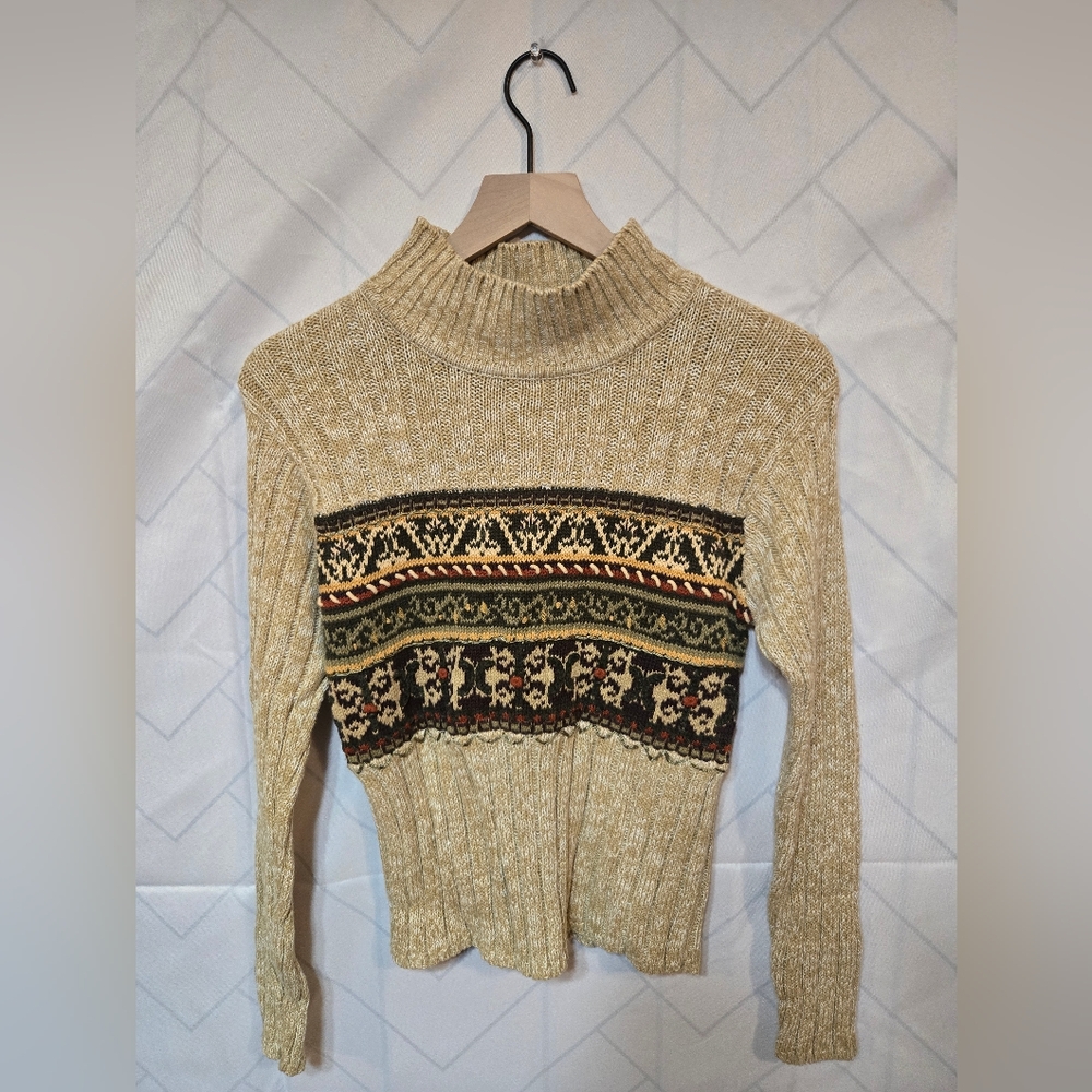 1980s Vintage White Stag Cream & Black Turtleneck Sweater